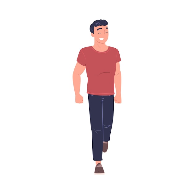 Personaje de hombre caminando por la calle y sonriendo Ilustración vectorial
