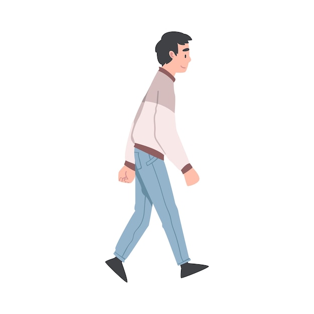 Personaje hombre caminando o caminando dando pasos hacia adelante Ilustración vectorial de vista lateral