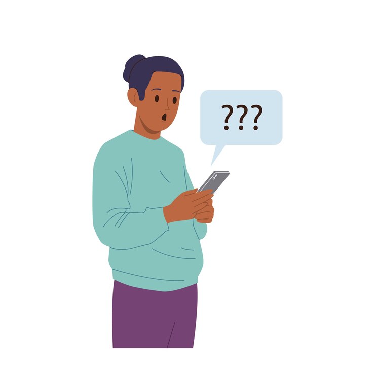 Vector personaje de hombre conmocionado usando el chat de mensajes de teléfono móvil para la comunicación recibiendo noticias inesperadas