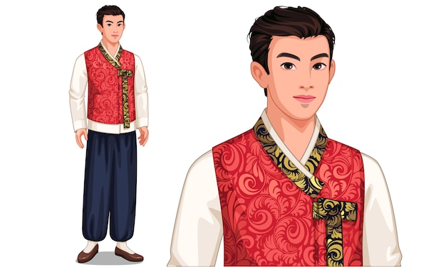 Vector personaje del hombre de corea del sur en traje tradicional.