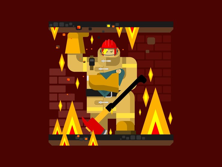 Vector personaje de hombre de fuego con bebé.