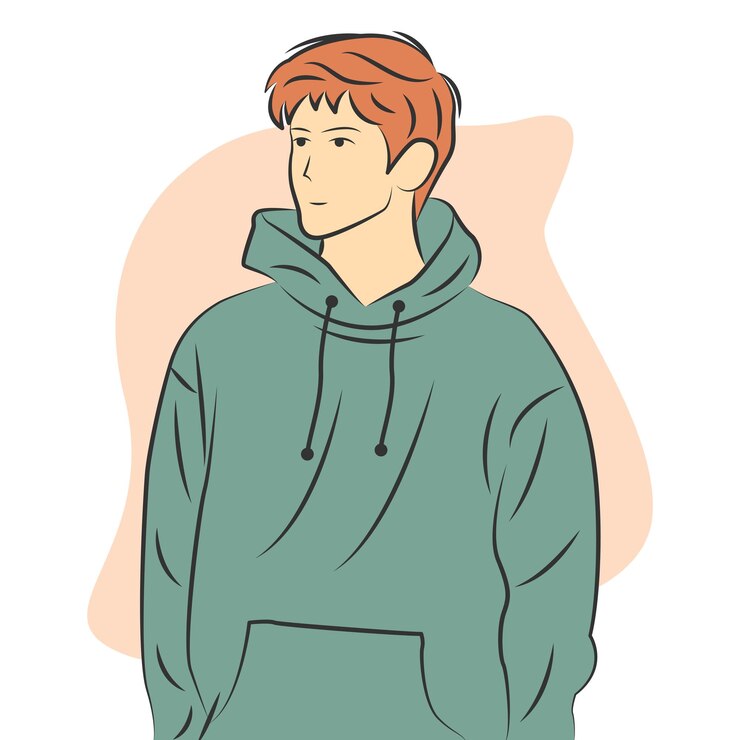 Vector personaje de hombre guapo con capucha en estilo de dibujos animados plana