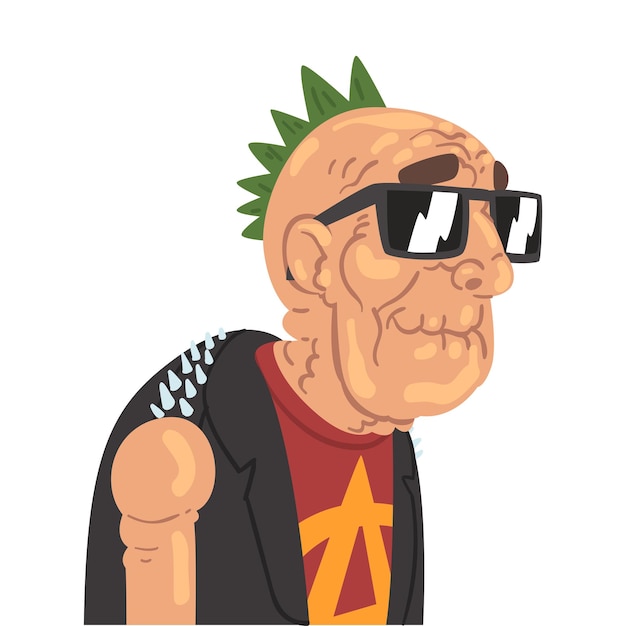 Personaje de hombre mayor punk en ropa de moda ilustración vectorial