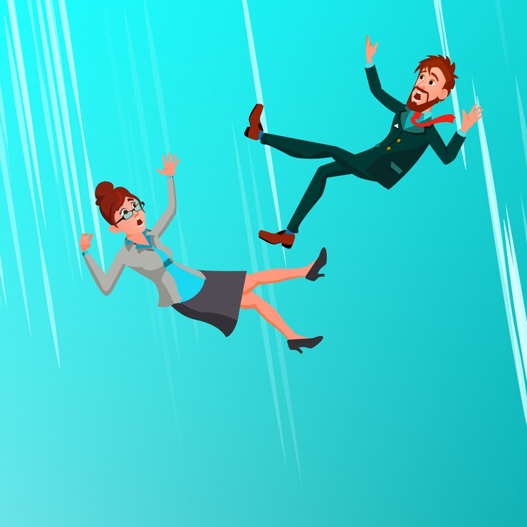 Vector personaje hombre y mujer caen después de error