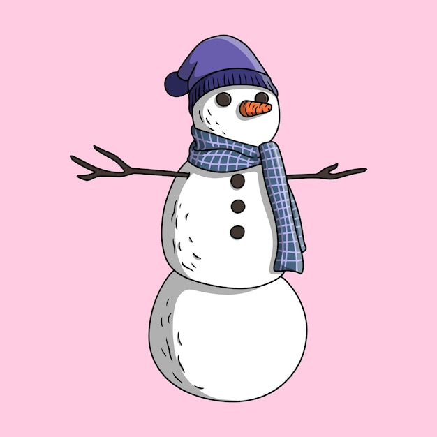 Personaje del hombre de nieve con una bufanda y un sombrero
