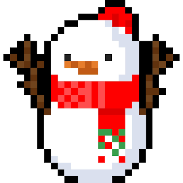 El personaje del hombre de nieve de Navidad de dibujos animados de pixel art