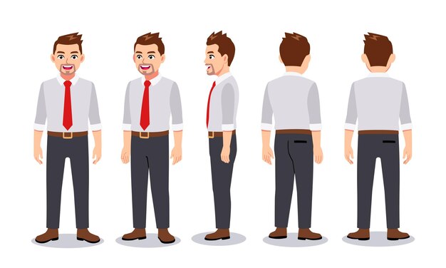 El personaje del hombre de trabajo se da la vuelta con poses de pie