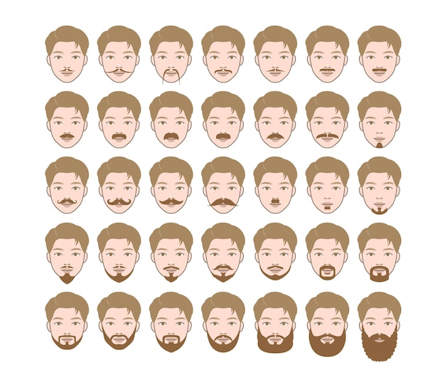 Personaje de hombre con varios tipos de diseño de barba estilo de moda de barba y bigote