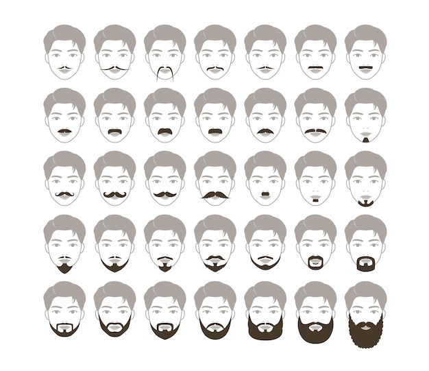 Personaje de hombre con varios tipos de diseño de barba estilo de moda de barba y bigote