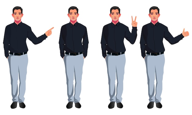 el personaje de los hombres de negocios jóvenes en diferentes poses establece el estilo indio vectorial 1