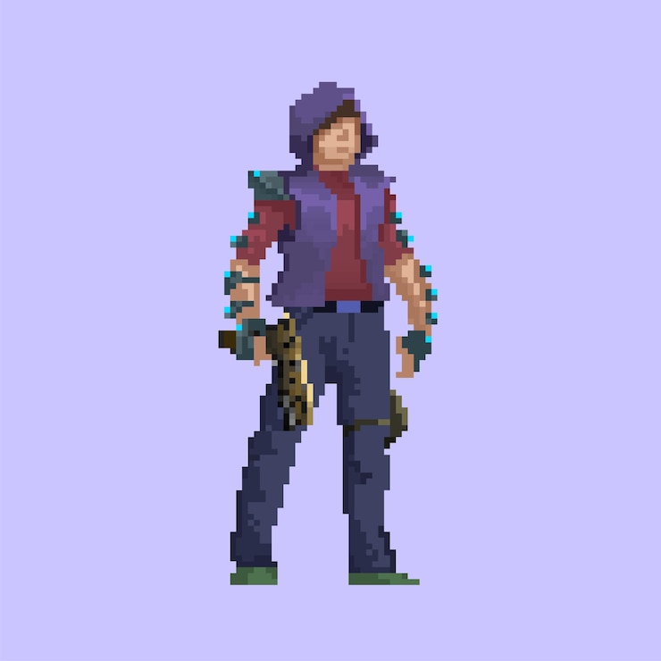 personaje humano de pixel art con pistola
