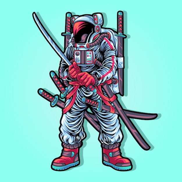 personaje de ilustración de traje de astronauta samurai moderno