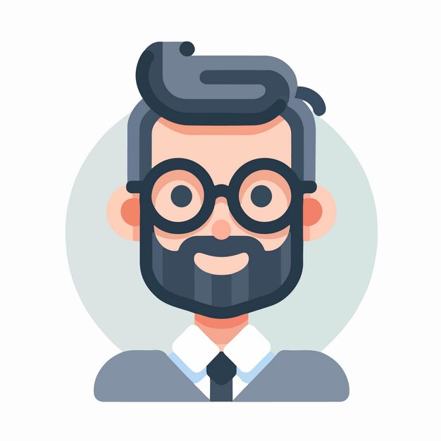 personaje ilustrado de un hombre con una barba gruesa gafas y auriculares con una camisa formal