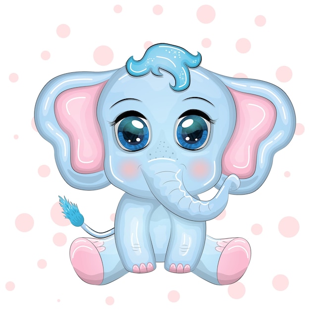Personaje infantil de elefante de dibujos animados lindo con hermosos ojos
