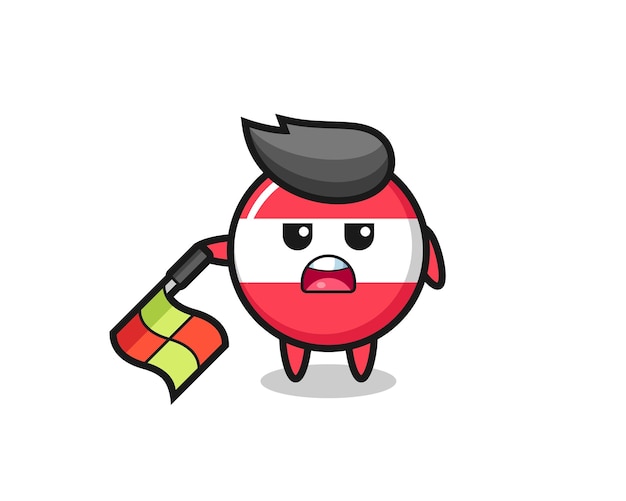 El personaje de la insignia de la bandera de Austria como juez de línea sostiene la bandera en un ángulo de 45 grados