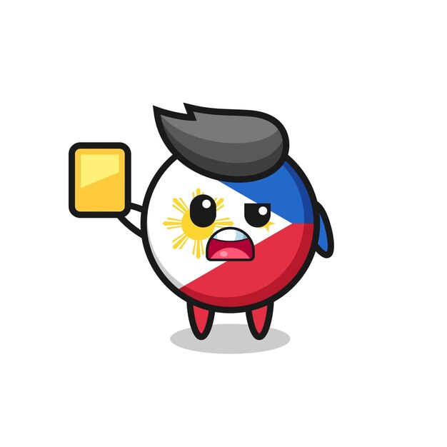 Personaje de la insignia de la bandera de filipinas de dibujos animados como árbitro de fútbol que da una tarjeta amarilla