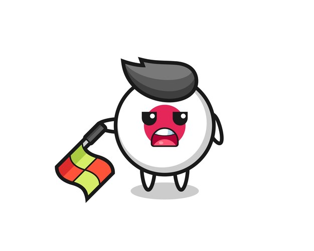 El personaje de la insignia de la bandera de Japón como juez de línea sostiene la bandera en un ángulo de 45 grados