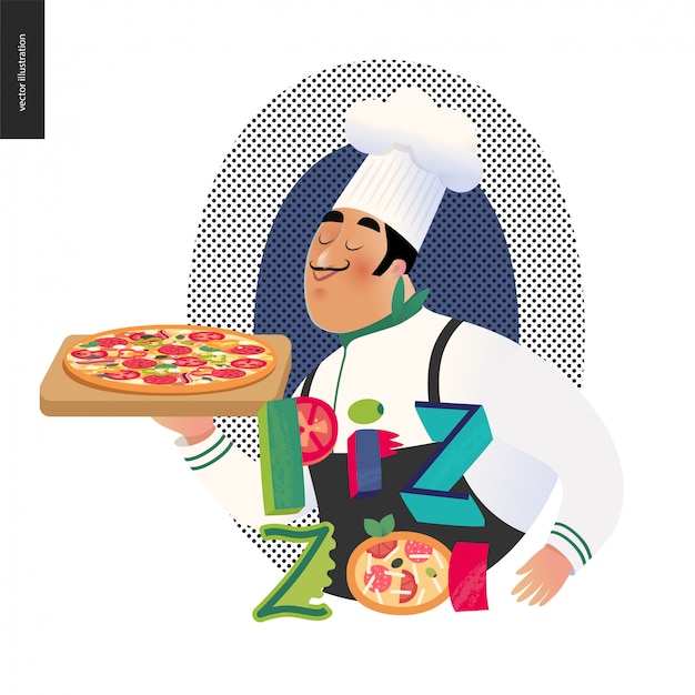 Vector personaje italiano con pizza