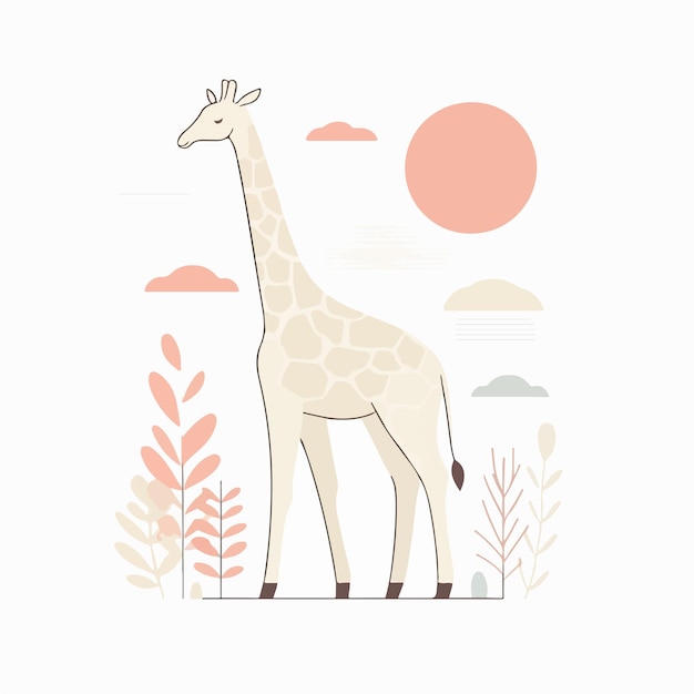Vector personaje de jirafa con estilo de arte de línea plana abstracta