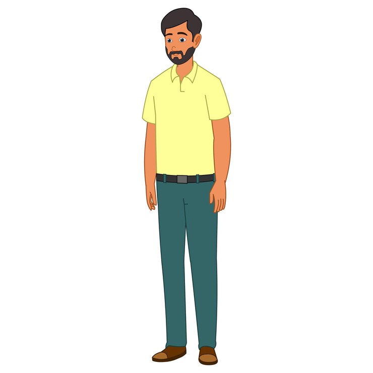 personaje joven indio con barba, hombre con barba, personaje joven, pose de pie, padre joven