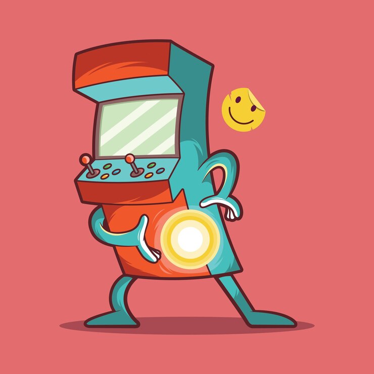 Vector personaje de juego de arcade haciendo una ilustración de vector de superpotencia concepto de diseño de marca de tecnología de juego