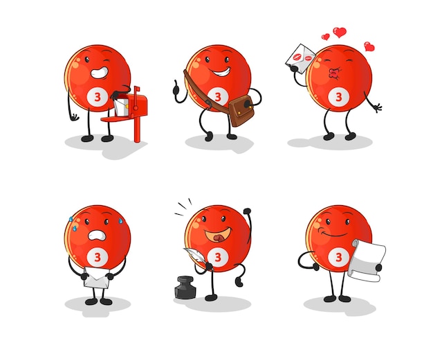 Personaje de juego de cartero de bola de billar rojo. vector de mascota de dibujos animados