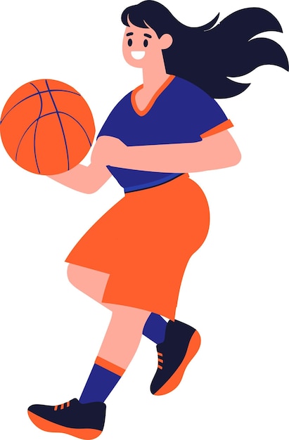 Personaje de jugador de baloncesto dibujado a mano jugando baloncesto en estilo plano aislado en el fondo