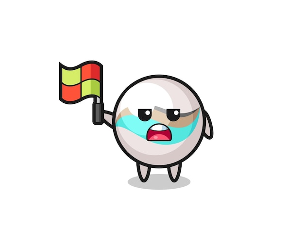 Personaje de juguete de mármol como juez de línea levantando la bandera