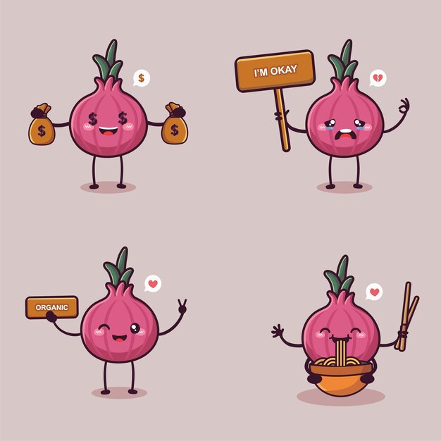 Personaje kawaii de cebolla lindo