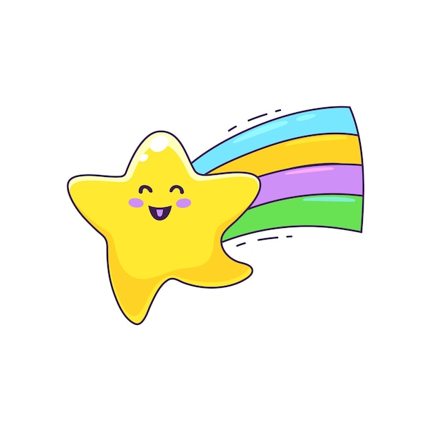 Personaje kawaii estrella de dibujos animados bailando en el arco iris
