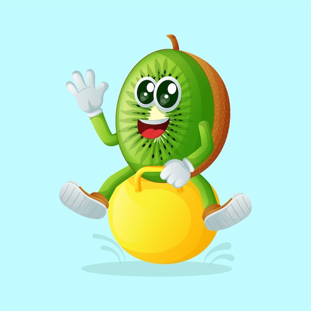 personaje de kiwi jugando con una pelota que rebota Perfecto para productos para niños y promoción de pancartas adhesivas