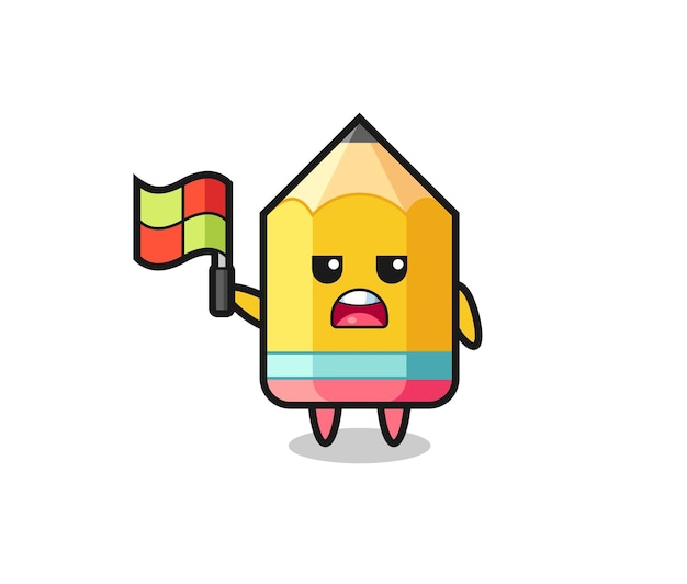Personaje a lápiz como juez de línea levantando la bandera