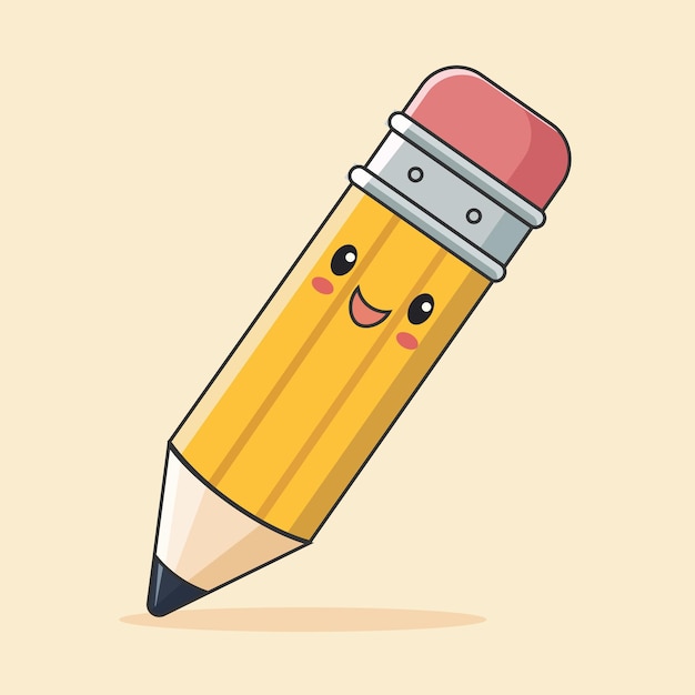 El personaje del lápiz sonriente Kawaii