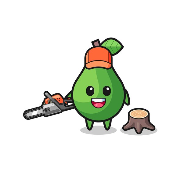 Personaje de leñador de aguacate con un lindo diseño de motosierra