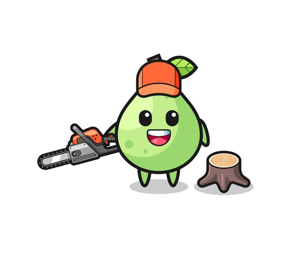 Personaje de leñador de guayaba sosteniendo un lindo diseño de motosierra
