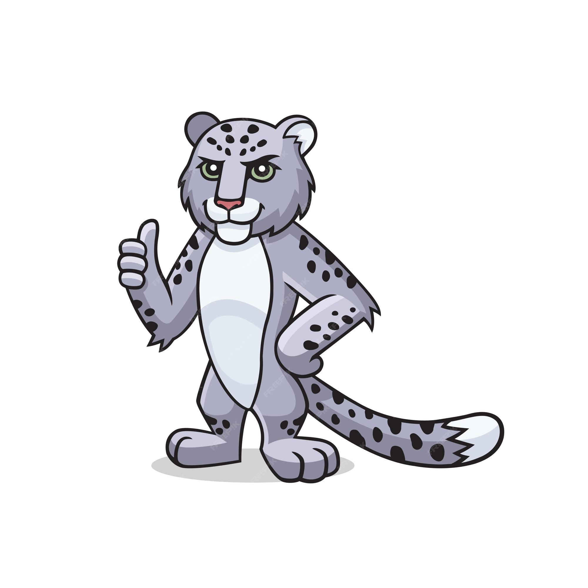 Personaje de leopardo de las nieves de dibujos animados de vector muestra  el pulgar hacia arriba | Vector Premium