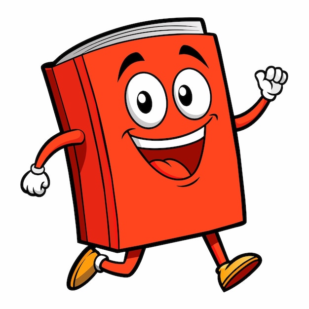 Personaje de libro colorido caminando dibujado a mano mascota personaje de dibujos animados pegatina icono concepto aislado