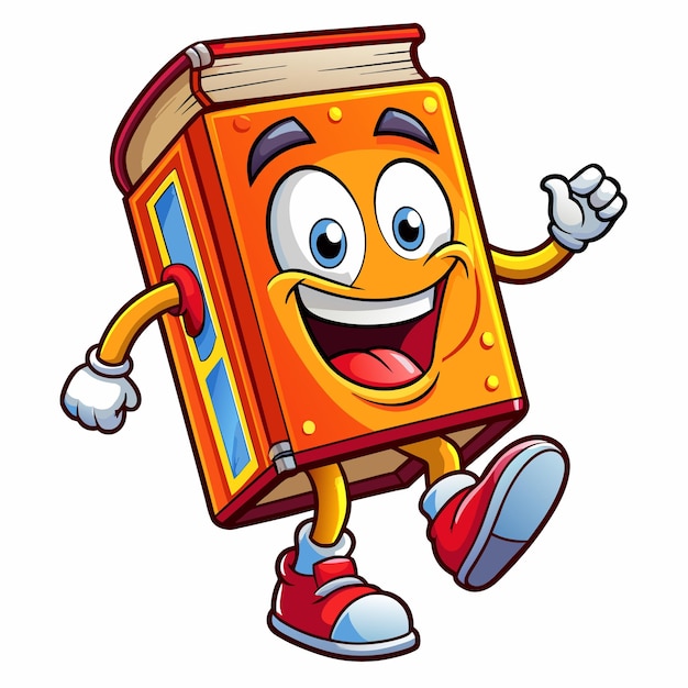 Vector personaje de libro colorido caminando dibujado a mano mascota personaje de dibujos animados pegatina icono concepto aislado