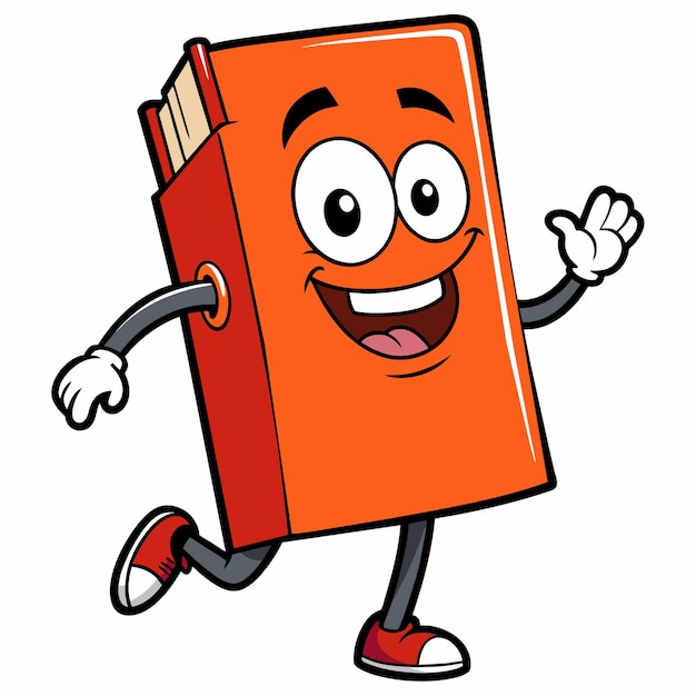 Vector personaje de libro colorido caminando dibujado a mano mascota personaje de dibujos animados pegatina icono concepto aislado