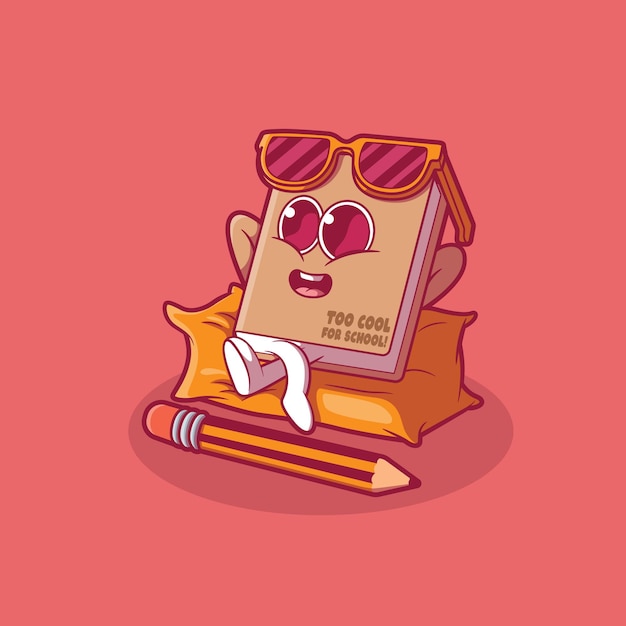 Un personaje de libro que se ve genial con gafas de sol ilustración vectorial. Concepto de diseño de aprendizaje.