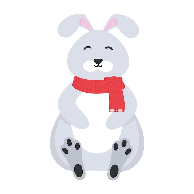 El personaje Liebre blanca con una bufanda alrededor de su cuello Ilustración vectorial