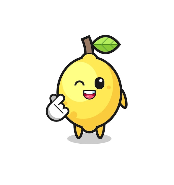 Personaje de limón haciendo corazón de dedo coreano.