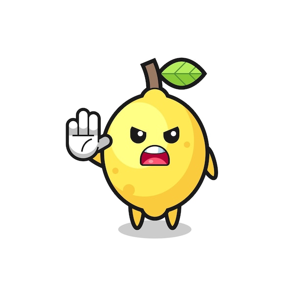 Personaje de limón haciendo gesto de parada.