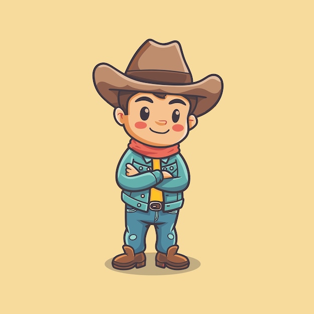 Vector un personaje lindo de dibujos animados de vaqueros del oeste salvaje.