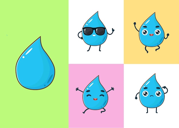 Vector personaje lindo de gota de agua con expresión