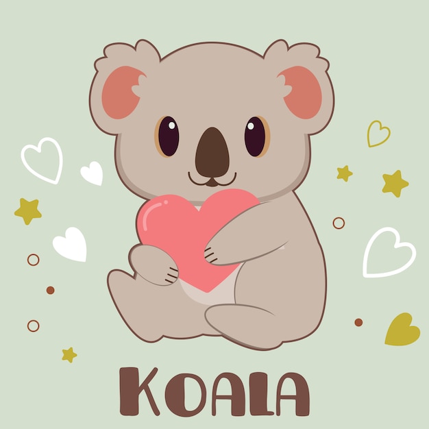 personaje de lindo koala abrazando un corazón en verde