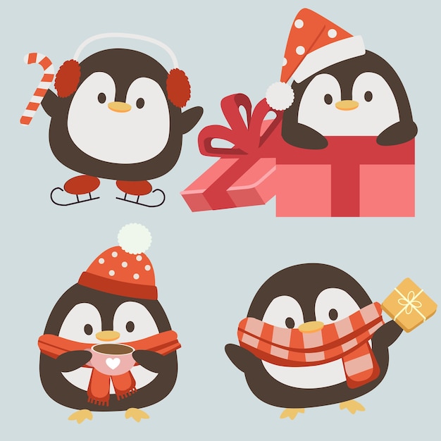 Vector el personaje del lindo pingüino usa un accesorio.