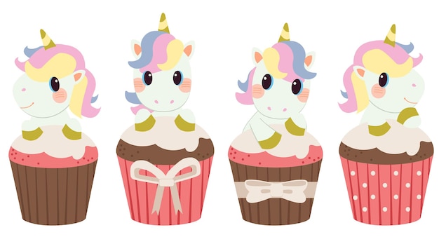 El personaje del lindo unicornio con cupcake.