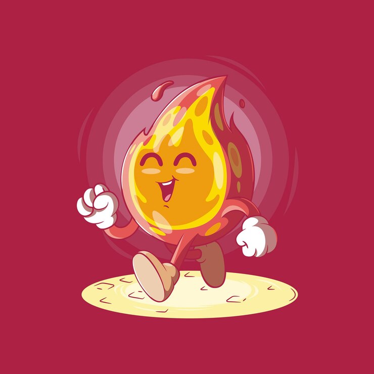Vector un personaje de llama caminando y sonriendo ilustración vectorial concepto de diseño de fuego de mascota