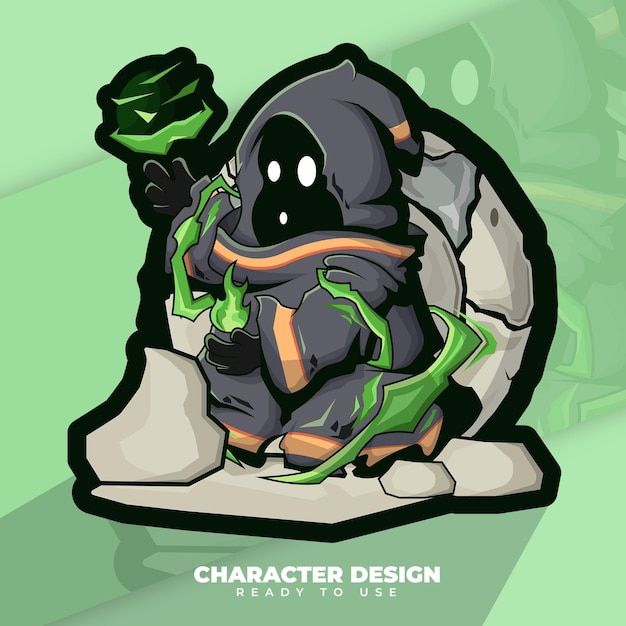 Vector personaje mago verde oscuro con luz verde